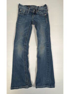 Miss Me Girls Size 7 Medium Wash Bootcut Jeans Fleur De Lis Embellished Denim